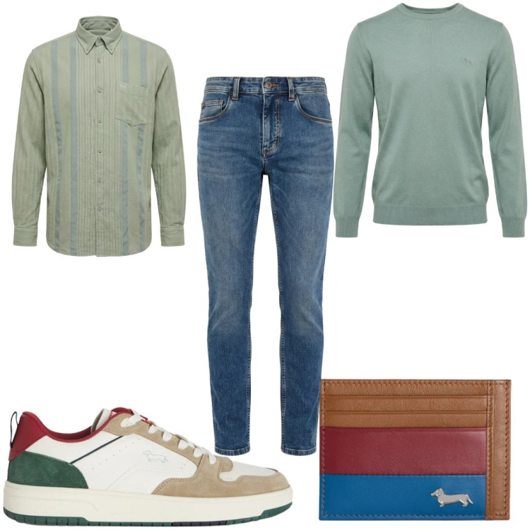 Outfit uomo - Total look #2374038. Stile Casual per Tutti i giorni. Abbinamento con sneakers, portafogli, jeans slim fit, camicie, pullovers.