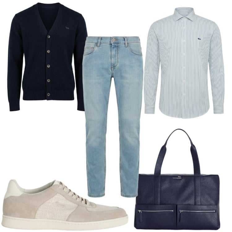 Outfit uomo - Total look #2374040. Stile Trendy per Tutti i giorni. Abbinamento con jeans slim fit, borse sportive, sneakers, camicie, cardigans.