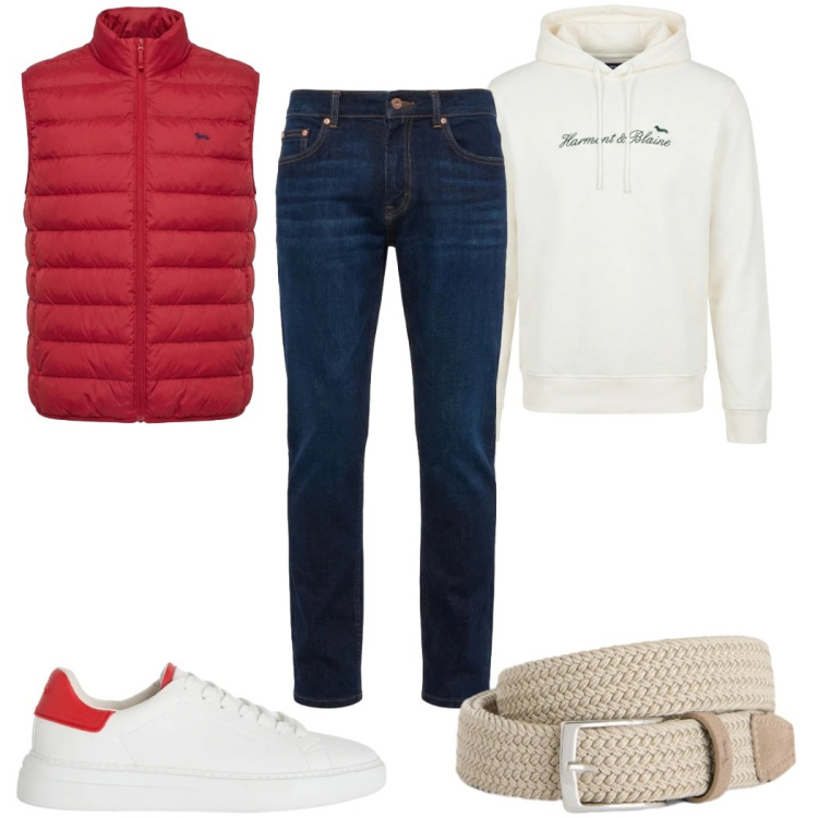 Outfit uomo - Total look #2374069. Stile Casual per Tutti i giorni. Abbinamento con cinture, felpe con cappuccio, piumini, sneakers, jeans.