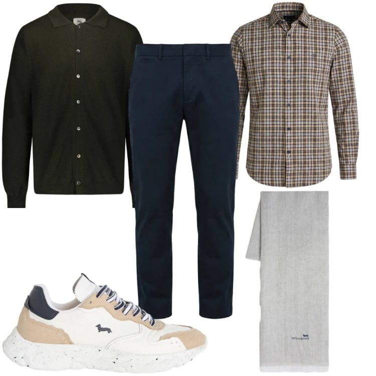 Outfit uomo - Total look #2374070. Stile Casual per Tutti i giorni. Abbinamento con sciarpe, sneakers, camicie, pantaloni chino, polo.