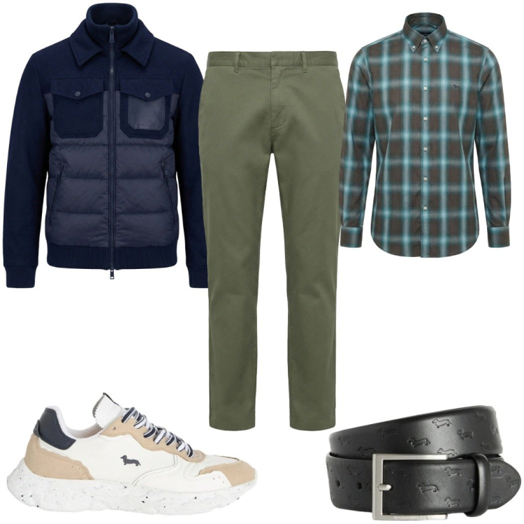 Outfit uomo - Total look #2374072. Stile Casual per Tutti i giorni. Abbinamento con cinture, sneakers, pantaloni cargo, bomber, camicie.