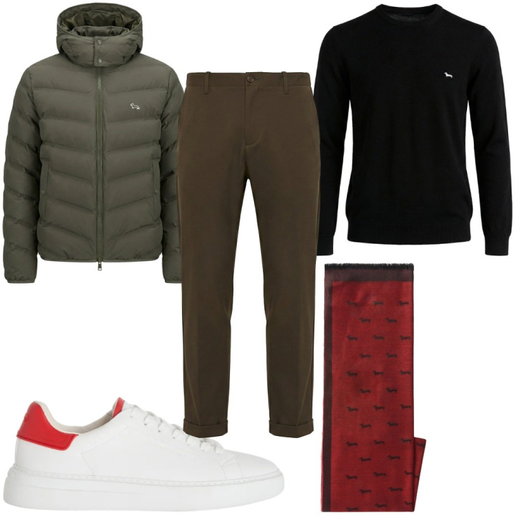 Outfit uomo - Total look #2374075. Stile Casual per Tutti i giorni. Abbinamento con sneakers, maglieria, sciarpe, piumini, pantaloni chino.