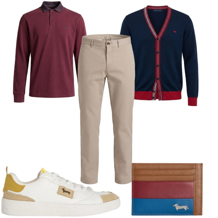 Outfit uomo - Total look #2374080. Stile Casual per Tutti i giorni. Abbinamento con sneakers, cardigans, portafogli, pantaloni cargo, polo.