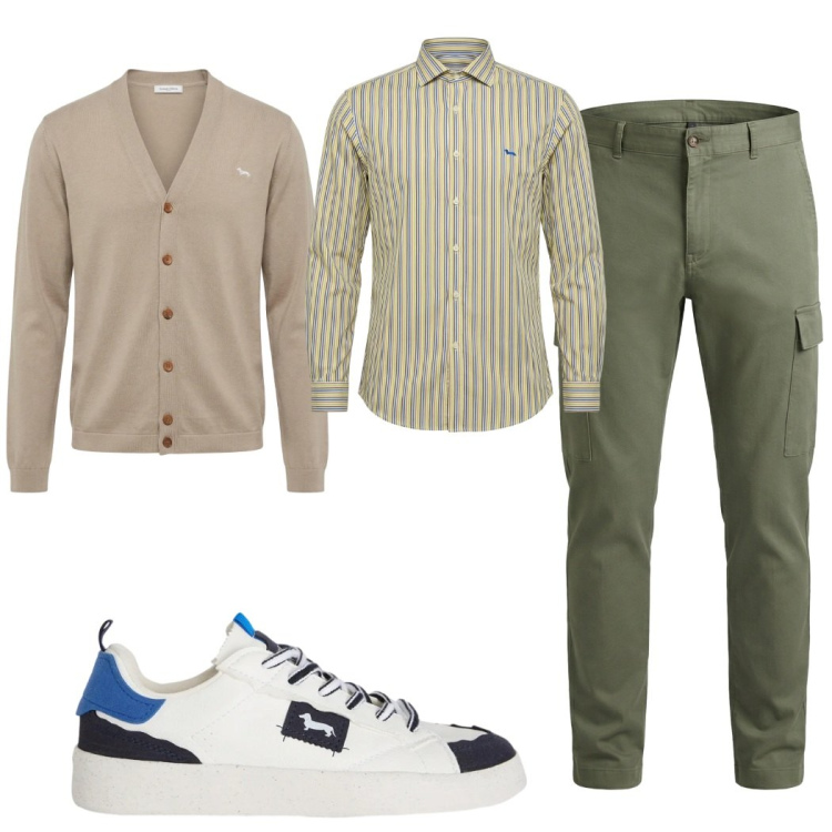 Outfit uomo - Total look #2374082. Stile Casual per Tutti i giorni. Abbinamento con sneakers, pantaloni cargo, cardigans, camicie.