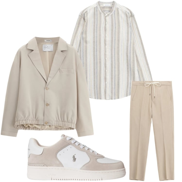 Outfit uomo - Colori tenui. Stile Casual per Tutti i giorni. Abbinamento con pantaloni, camicie, giacche, sneakers.