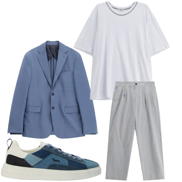 Outfit uomo - Giacca e t-shirt. Stile Casual per Serata speciale. Abbinamento con sneakers, pantaloni, t-shirt, giacche.
