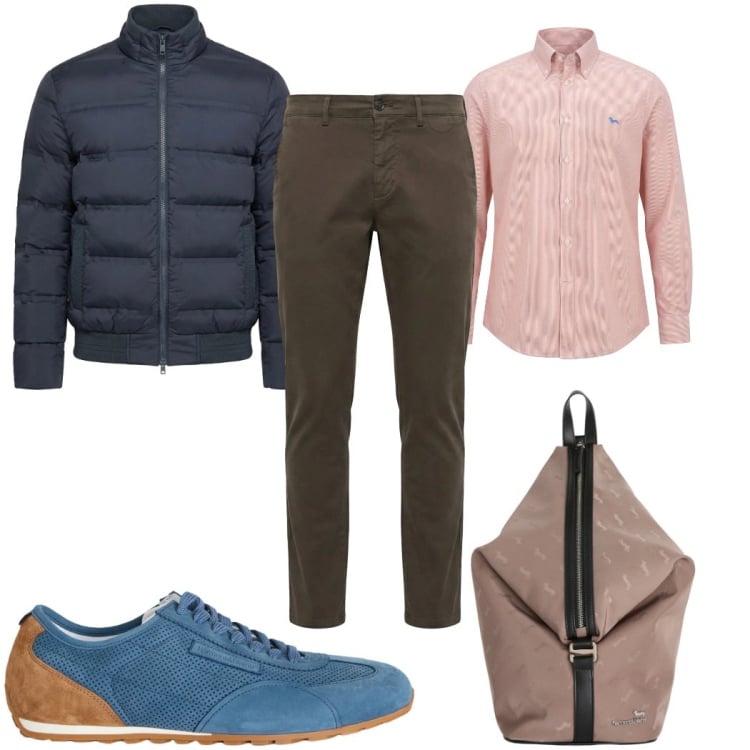 Outfit uomo - Total look #2374089. Stile Casual per Tutti i giorni. Abbinamento con sneakers, borse sportive, bomber, pantaloni chino, camicie.