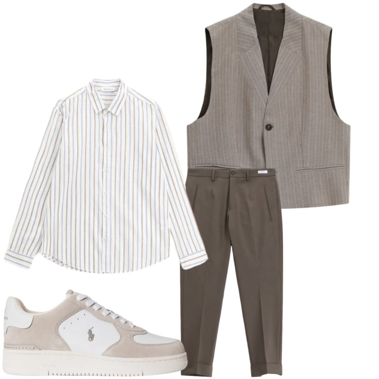 Outfit uomo - In riga. Stile Business/Elegante per Serata speciale. Abbinamento con gilet, pantaloni, camicie, sneakers.