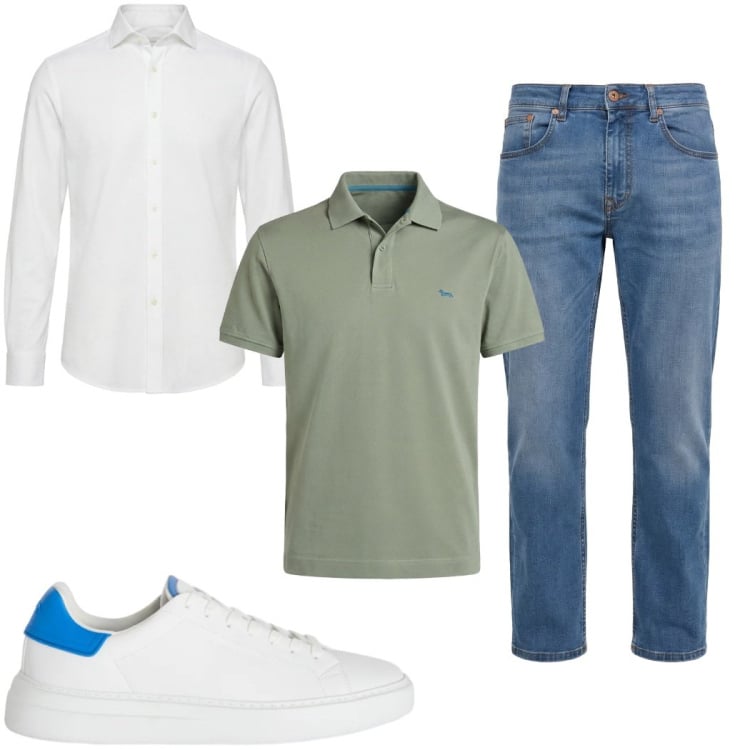 Outfit uomo - Total look #2374092. Stile Casual per Tutti i giorni. Abbinamento con sneakers, polo, jeans, camicie.
