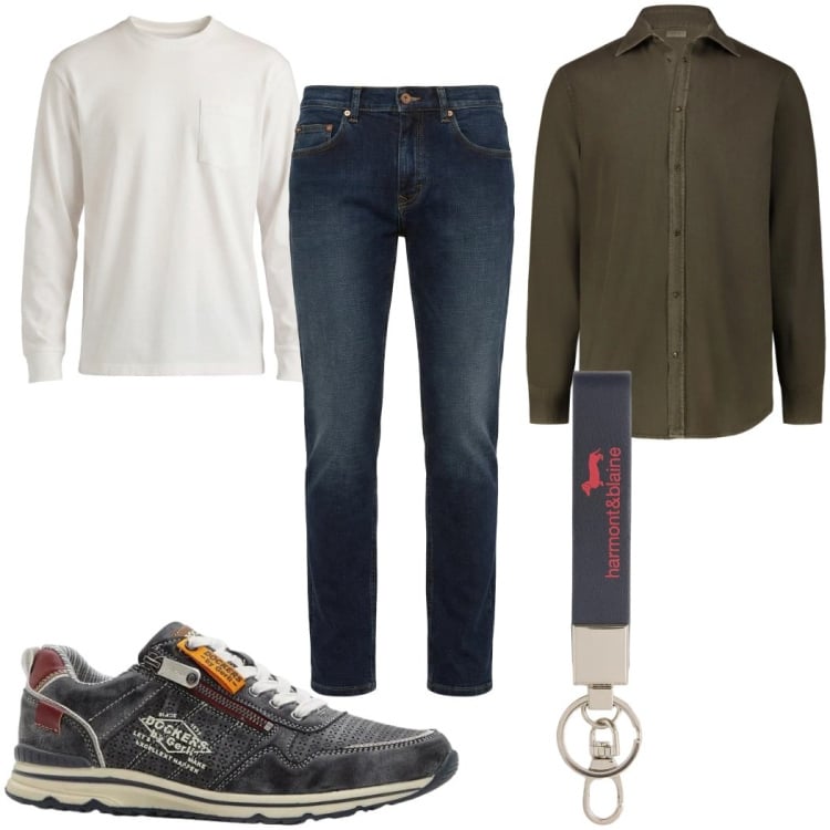 Outfit uomo - Total look #2374099. Stile Casual per Tutti i giorni. Abbinamento con sneakers, portachiavi, jeans, t-shirt, camicie.