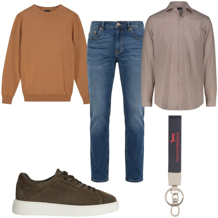 Outfit uomo - Total look #2374110. Stile Casual per Tutti i giorni. Abbinamento con portachiavi, sneakers, jeans, maglieria, camicie.