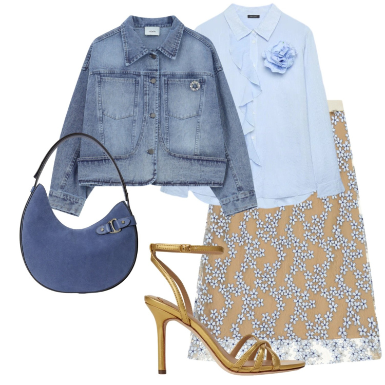 Outfit donna - Voglia di uscire. Stile Glamour per Serata fuori. Abbinamento con camicie, blazer, gonne longuette, borse a spalla, sandali in pelle.