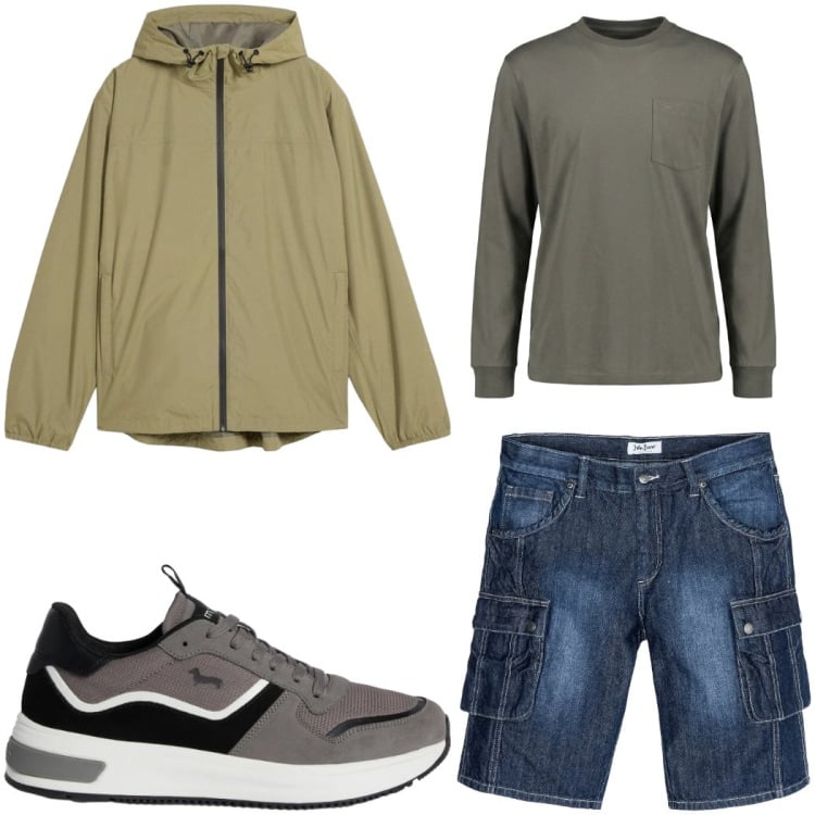 Outfit uomo - Total look #2374113. Stile Casual per Tutti i giorni. Abbinamento con bermuda, giacche, t-shirt, sneakers.