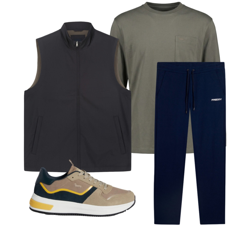 Outfit uomo - Total look #2374131. Stile Trendy per Tutti i giorni. Abbinamento con t-shirt, sneakers, pantaloni, piumini.
