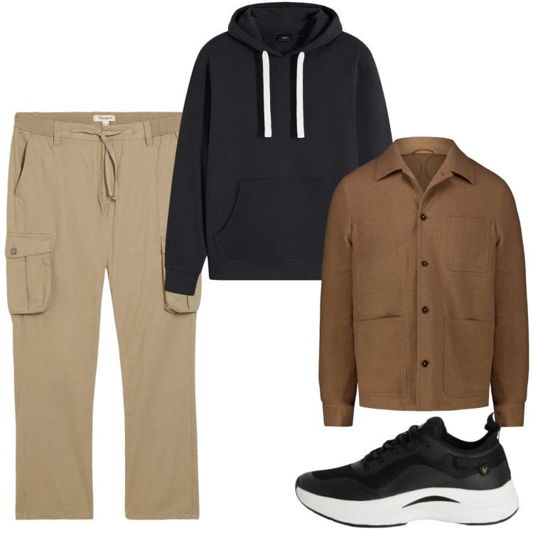 Outfit uomo - Overshirt regular fit. Stile Casual per Tutti i giorni. Abbinamento con felpe con cappuccio, pantaloni cargo, sneakers, cappotti.