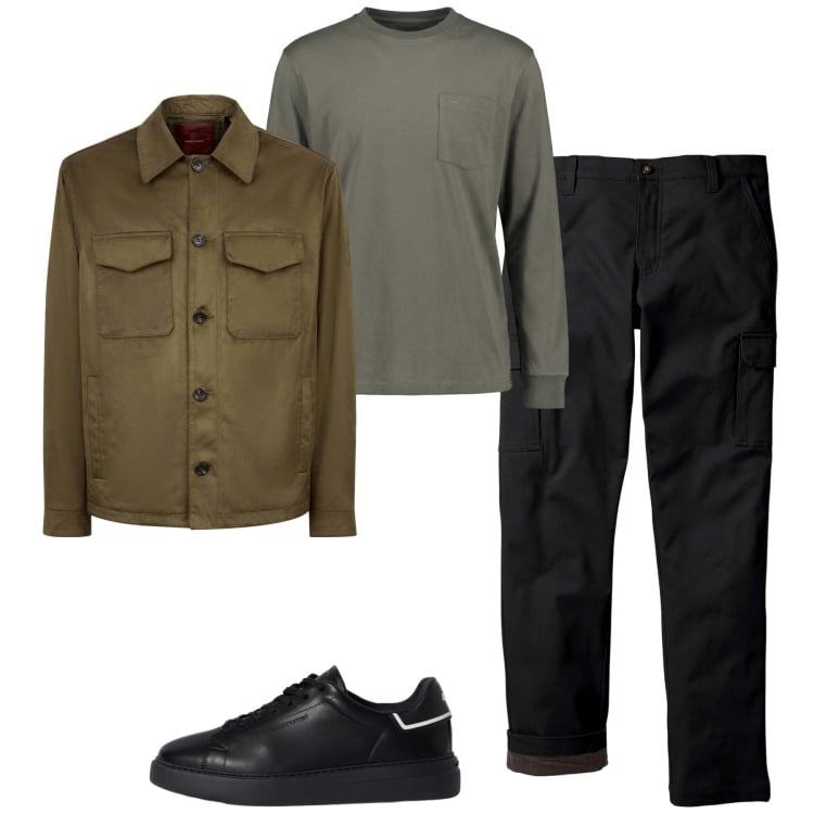 Outfit uomo - Total look #2374152. Stile Urban per Tutti i giorni. Abbinamento con pantaloni cargo, t-shirt, sneakers, giacche.