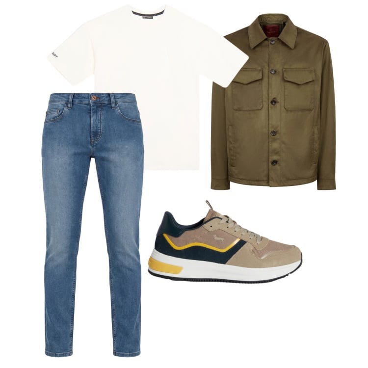 Outfit uomo - Aprile. Stile Trendy per Tutti i giorni. Abbinamento con sneakers, jeans, t-shirt, giacche.