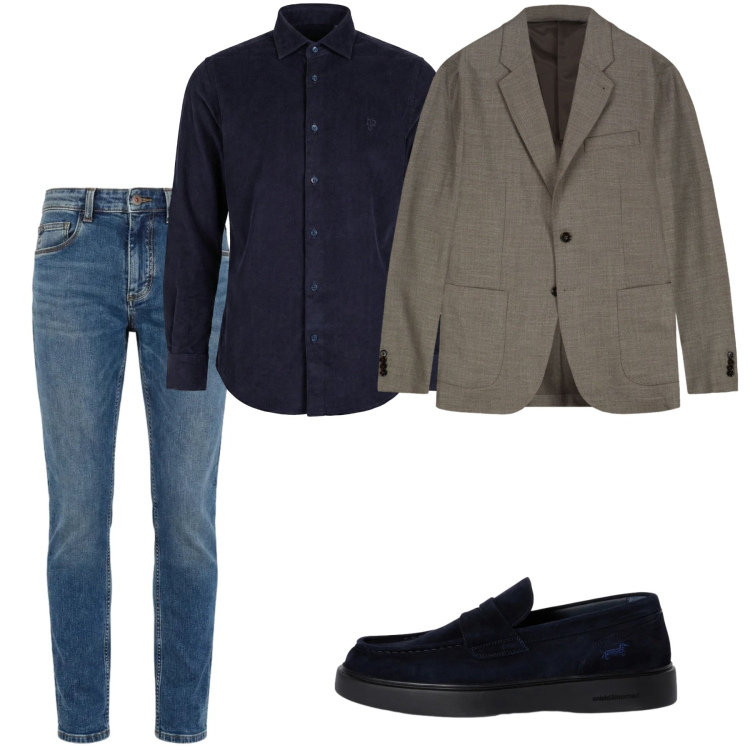 Outfit uomo - Primavera in toni scuri. Stile Casual per Tutti i giorni. Abbinamento con jeans slim fit, scarpe stringate, camicie, giacche.