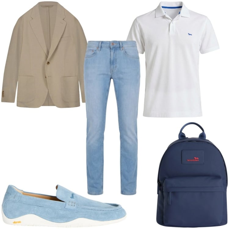 Outfit uomo - Total look #2374193. Stile Casual per Tutti i giorni. Abbinamento con borse sportive, scarpe stringate, jeans, polo, giacche.