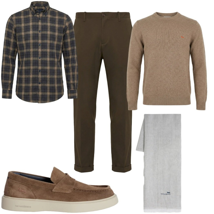 Outfit uomo - Total look #2374196. Stile Casual per Tutti i giorni. Abbinamento con sciarpe, scarpe stringate, pantaloni chino, pullovers, camicie.