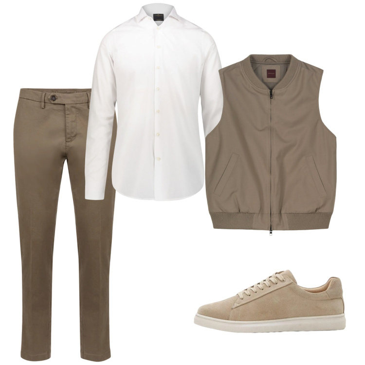 Outfit uomo - Marzo. Stile Casual per Tutti i giorni. Abbinamento con sneakers, camicie, pantaloni chino, piumini.