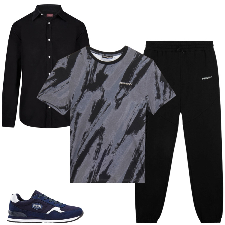 Outfit uomo - Total look #2374212. Stile Urban per Tutti i giorni. Abbinamento con sneakers, t-shirt, pantaloni, camicie.