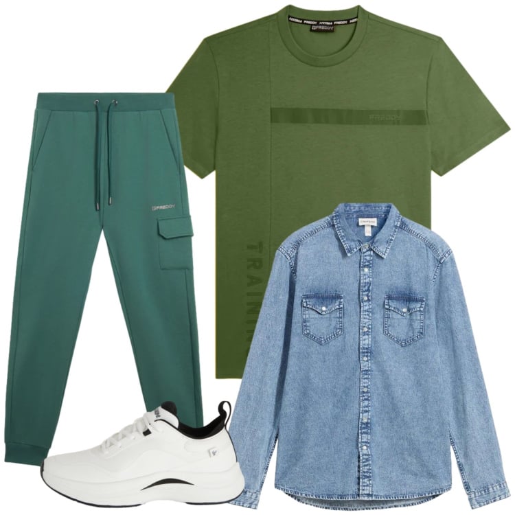 Outfit uomo - Total look #2374214. Stile Urban per Tutti i giorni. Abbinamento con camicie, pantaloni cargo, sneakers, t-shirt.