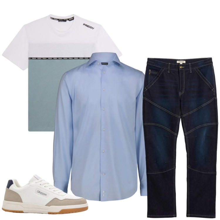 Outfit uomo - Total look #2374216. Stile Urban per Tutti i giorni. Abbinamento con jeans dritti, sneakers, t-shirt, camicie.