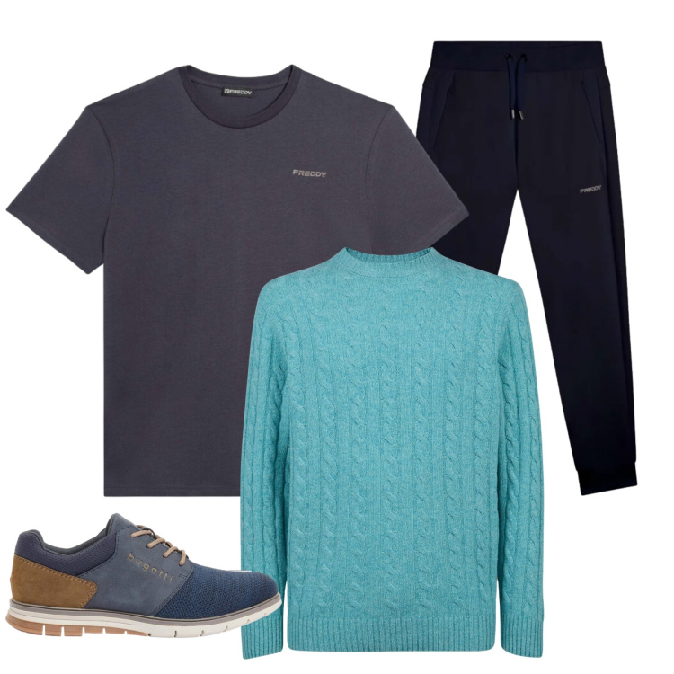Outfit uomo - Total look #2374218. Stile Trendy per Tutti i giorni. Abbinamento con scarpe stringate, t-shirt, pantaloni, maglieria.