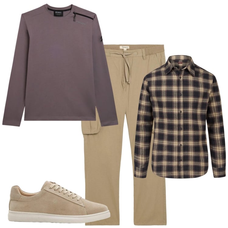 Outfit uomo - Total look #2374223. Stile Casual per Tutti i giorni. Abbinamento con pantaloni cargo, sneakers, t-shirt, camicie.