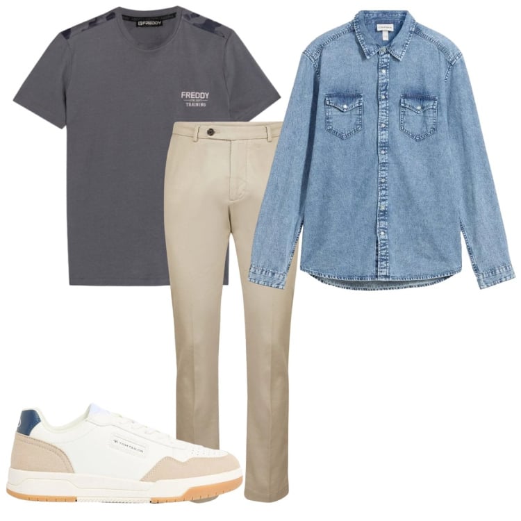 Outfit uomo - Total look #2374231. Stile Casual per Tutti i giorni. Abbinamento con camicie, sneakers, t-shirt, pantaloni.