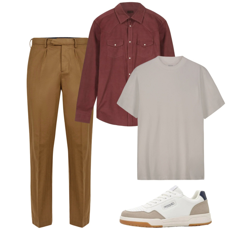 Outfit uomo - Marzo. Stile Casual per Tutti i giorni. Abbinamento con sneakers, pantaloni, t-shirt, camicie.