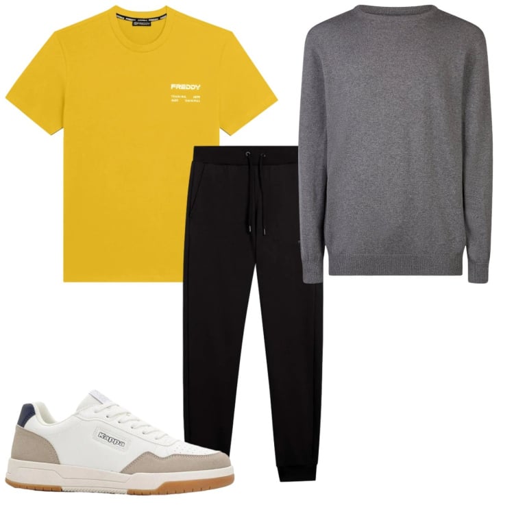 Outfit uomo - Total look #2374237. Stile Casual per Tutti i giorni. Abbinamento con sneakers, pantaloni, t-shirt, maglieria.
