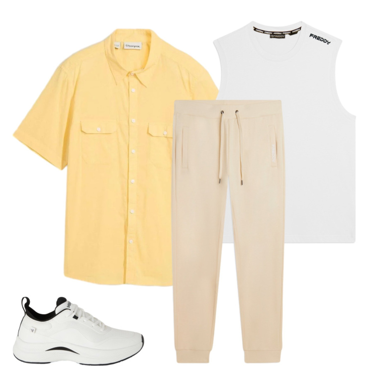 Outfit uomo - Total look #2374240. Stile Casual per Tutti i giorni. Abbinamento con camicie a manica corta, sneakers, pantaloni, canottiere.