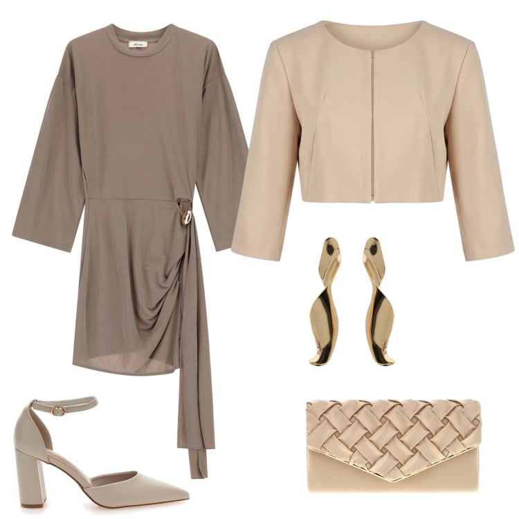 Outfit donna - Total look #2374250. Stile Glamour per Cerimonia. Abbinamento con bolero, vestiti corti, orecchini, décolleté, pochette.