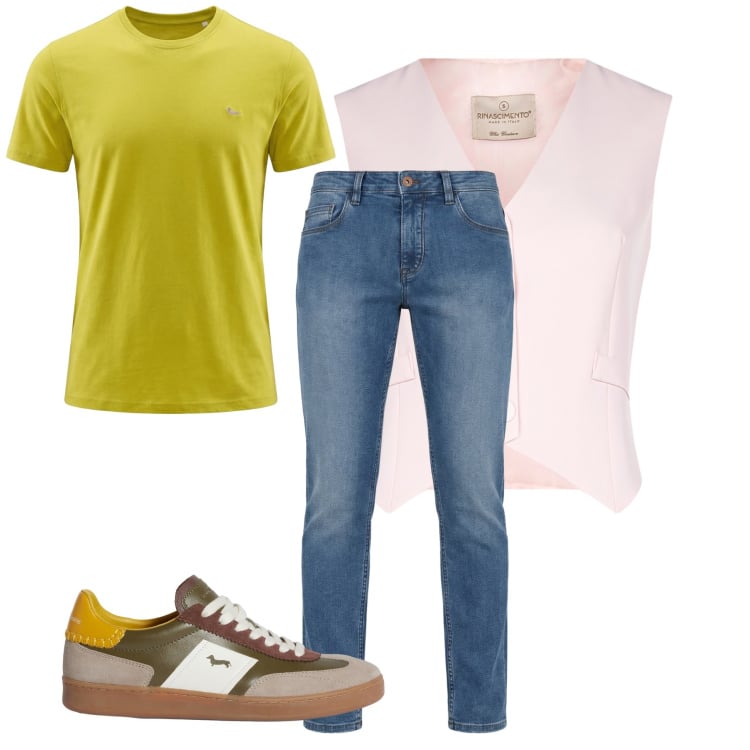 Outfit uomo - Total look #2374260. Stile Urban per Tutti i giorni. Abbinamento con sneakers, jeans, t-shirt, gilet.