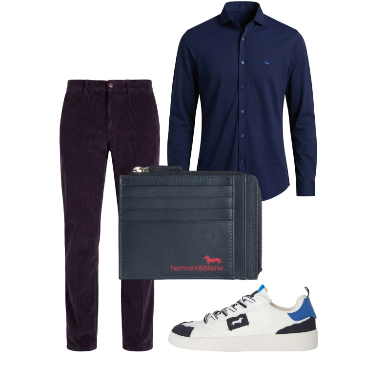 Outfit uomo - Marzo. Stile Casual per Tutti i giorni. Abbinamento con sneakers, portamonete, camicie, pantaloni chino.