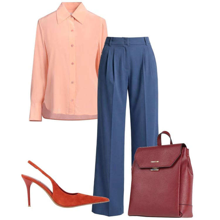 Outfit donna - Apricot. Stile Chic per Tutti i giorni. Abbinamento con zaini, décolleté, camicie, pantaloni.