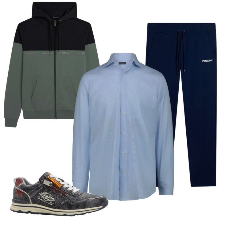 Outfit uomo - Total look #2374265. Stile Urban per Tutti i giorni. Abbinamento con sneakers, pantaloni, felpe con cappuccio, camicie.
