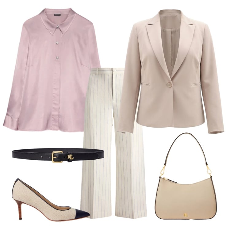 Outfit donna - Total look #2374267. Stile Chic per Cerimonia. Abbinamento con camicie, blazer, borse a spalla, cinture, décolleté, pantaloni.