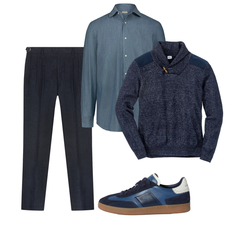 Outfit uomo - Marzo. Stile Casual per Tutti i giorni. Abbinamento con maglieria, sneakers, camicie, pantaloni.