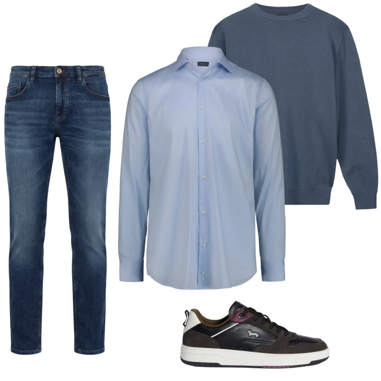 Outfit uomo - Total look #2374276. Stile Trendy per Tutti i giorni. Abbinamento con sneakers, jeans, maglieria, camicie.