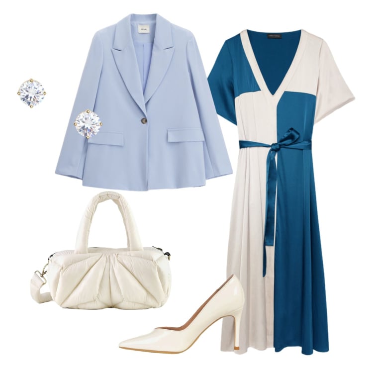 Outfit donna - Total look #2374277. Stile Glamour per Serata fuori. Abbinamento con vestiti midi/longuette, décolleté, blazer, borse a mano, orecchini.