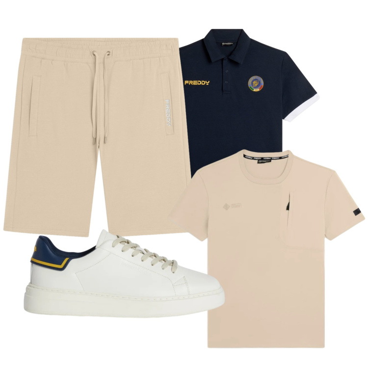 Outfit uomo - Total look #2374281. Stile Casual per Sport. Abbinamento con sneakers, polo, t-shirt, pantaloni corti.