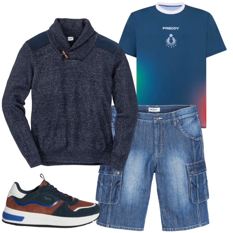 Outfit uomo - Total look #2374283. Stile Casual per Tutti i giorni. Abbinamento con maglieria, bermuda, sneakers, t-shirt.