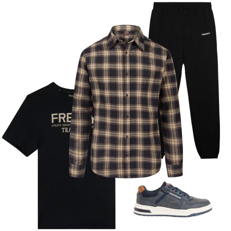 Outfit uomo - Total look #2374301. Stile Biker Rock per Tutti i giorni. Abbinamento con sneakers, t-shirt, pantaloni, camicie.