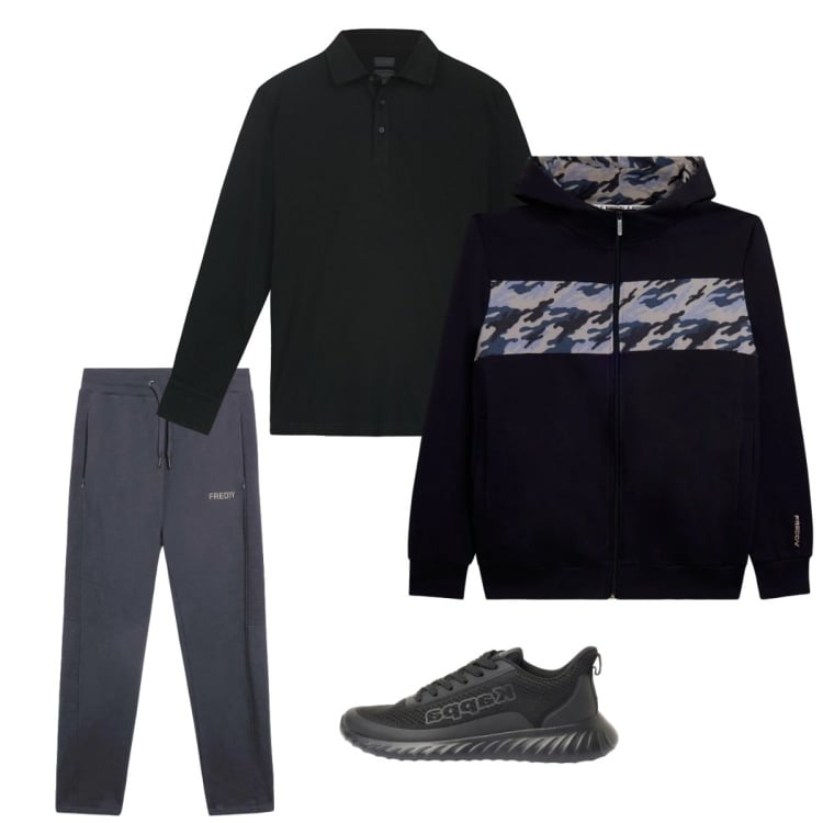 Outfit uomo - Marzo. Stile Casual per Tutti i giorni. Abbinamento con sneakers, pantaloni, felpe con cappuccio, polo.
