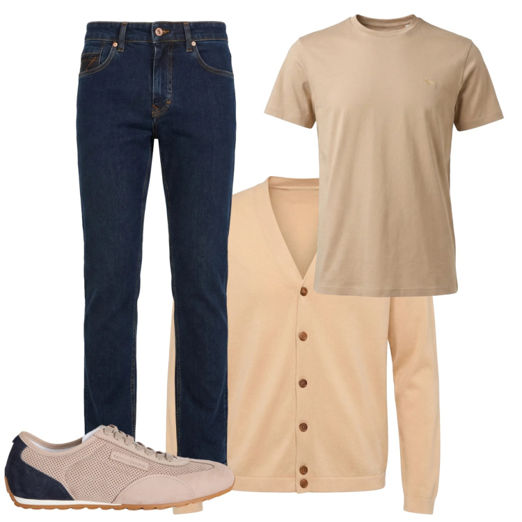Outfit uomo - Total look #2374317. Stile Trendy per Tutti i giorni. Abbinamento con sneakers, t-shirt, jeans, cardigans.