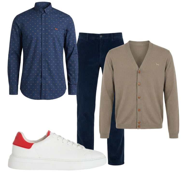 Outfit uomo - Total look #2374318. Stile Casual per Tutti i giorni. Abbinamento con sneakers, cardigans, pantaloni chino, camicie.
