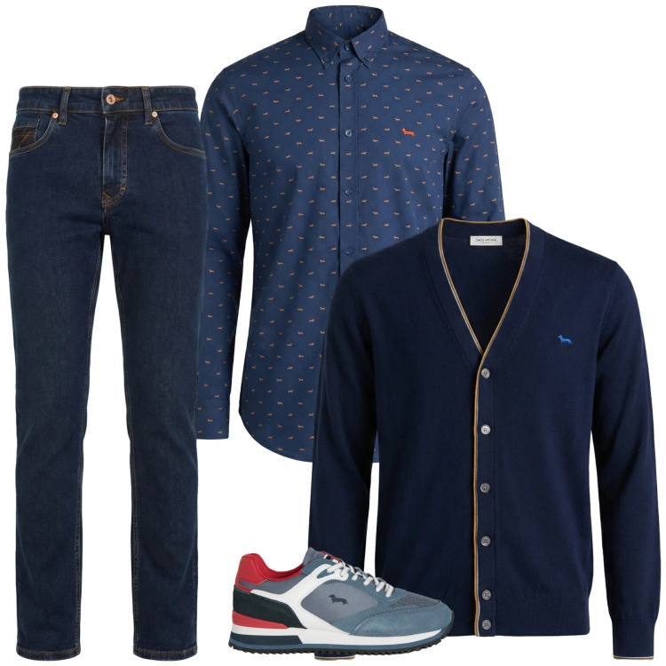 Outfit uomo - Total look #2374321. Stile Trendy per Ufficio. Abbinamento con sneakers, jeans, cardigans, camicie.